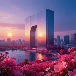 architecture by albert bierstadt, at dusk retrowave morning sun thermal imaging cyberpunk tokyo flowers scumm bar elysian synthwave rain with sun infrared sea landscape myst, archdaily, wallpaper, highly detailed, trending on artstation.