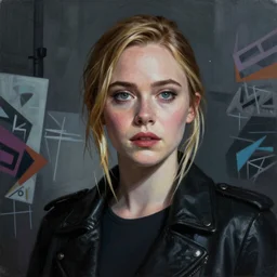 Elle Fanning in Blade Runner picture by Sachin Teng, asymmetrical, Roger Deakin’s cinematography, dark vibes, Realistic Painting , Organic painting, Matte Painting, geometric shapes, hard edges, graffiti, street art:2 by Sachin Teng:4