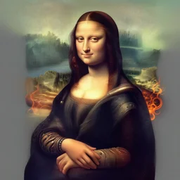 steampunk robot mona lisa dieselpunk engine flames v 8