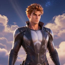 tracer from overwatch wearing a skintight leather jacket with a big chest, art by moebius, starry sky, gorgeous clouds, god rays, fantasy art, octane render, ureal engine, high detail, alphonse mucha, greg rutkowski, james gurney, johannes voss