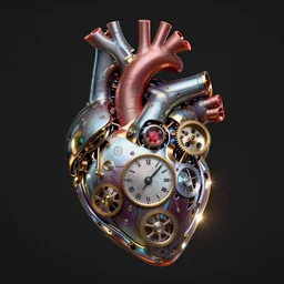sci-fi mechanical human heart, clockwork mechanical, sci-fi jewellery, hyper realistic, human anatomy, robot