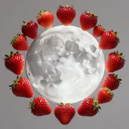 a photo of a moon surrounded by strawberries, art nouveau photography, studio lighting