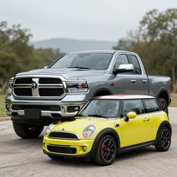 a dodge ram mixed with a mini cooper