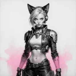 a portrait of a scifi post apocalyptic kitty pryde from marvel comics, scifi fantasy character design, black and white, pink gradient, futuristic punk rock fashion, oil painting by mario alberti art and kael ngu ink, sharp focus, realistic, highly detailed, 8 k
