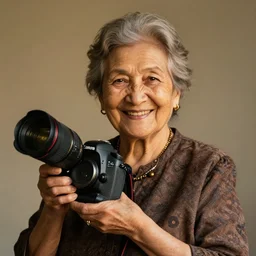 stunning portrait photography of smiling beautiful ancient old lady in simple background, award wining, canon 5 d mk 4, art lens, golden hour f 1. 4,
