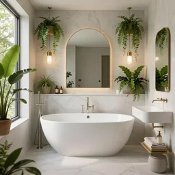 beautiful bathroom architecture, with plants green