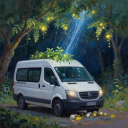 “a van tough styled painting of the not herb lights and persoid mrteor shower”