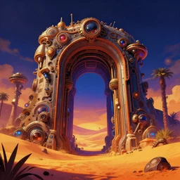 a beautiful hyperdetailed anime illustration of building portal nature architecture by thomas cole, myst infrared thermal imaging magic realism hyperrealism uv light desert steampunk tron, archdaily, wallpaper, highly detailed, trending on artstation.