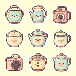 cute random stickers of aesthetic vintage things, pastel illustration style