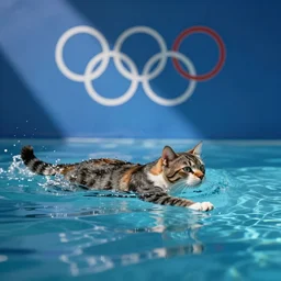 “a cat swimming in the Olympics”