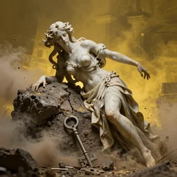 hyperrealist highly detailed neo-baroque godess crushing earth into dust concept art pascal blanche key sage dramatic yellow lighting 8k wide angle shallow depth of field