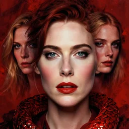 by francis bacon, beksinski, mystical redscale photography evocative, full eyebrows lips, expressionism. kat dennings uma thurman christina hendricks tilda swinton
