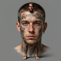 a detailed full body portrait of a face tattoed man, digital concept art illustration, incredibly detailed and realistic, 8 k, sharp focus