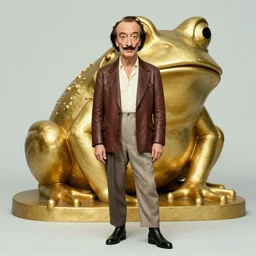 the full body shot of salvador dali as emperor of universe in front of gold statue of pepe the frog | still frame from the prometheus movie by ridley scott with cinematogrophy of christopher doyle and art direction by hans giger, anamorphic bokeh and lens flares, 8 k, higly detailed masterpiece
