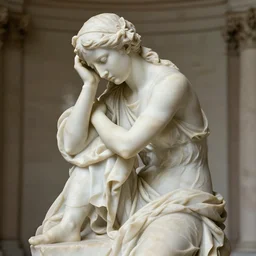 “Marble statue of Mikasa Ackerman where she is feeling lost and distressed, Artstation, Deviantart, Mappa, Overlord, Greek museum style marble statue”
