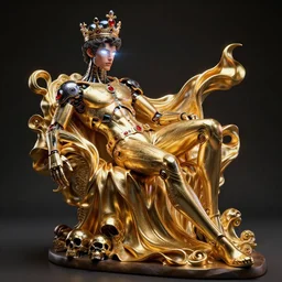 full - body rococo and cyberpunk style neon statue of a young attractive slender muscular nick jonas macho bem dotado rico android sim roupa reclining ( con pernas aberta ), glowing white laser eyes, prince crown of black skulls, ruby, swirling gold - colored silk fabric. futuristic elements. full - length view