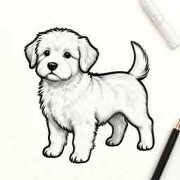 Tattoo Design line sketch adorable full body Puppy, bold strong lines very highly aesthetic