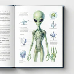 alien biology textbook with scientific illustrations