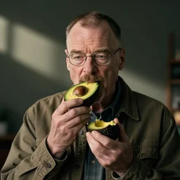 walter white eating avacado, photography