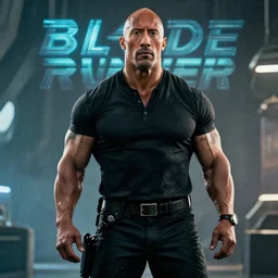 An epic cinematic film still of Dwayne Johnson in the movie Blade Runner: 2049.