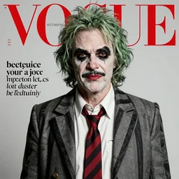beetlejuice. studio photo. vogue magazine cover with text. highly detailed