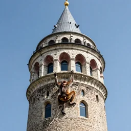 a monkey climbing on galata tower, 3 d rendering in the style of untitledarmy, 8 k detailed, sharp focus, subsurface scattering