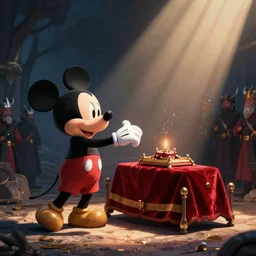 mickey mouse being given a viking funeral
