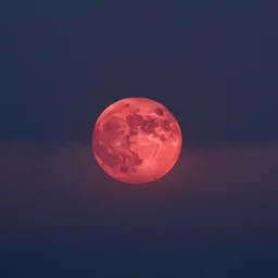 crimson moon behind clouds
