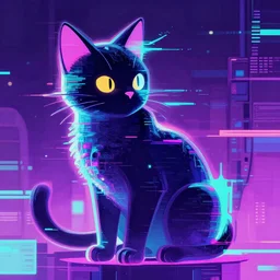 Cat, cyberpunk glitchcore synthwave art, trending on ArtStation