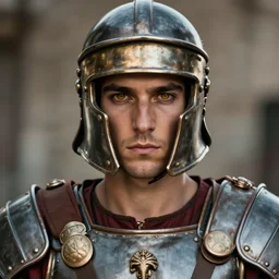 roman general, handsome timothy shalame!!, roman soldier armor, symmety, close - up portrait of roman centurion without helmet, character portrait, shaded, deep focus, amber eyes, insane art, artstation, pinterest, perfect lighting, 8 k, movie cover art, sharp focus, anatomically correct, historical!!, by artgerm