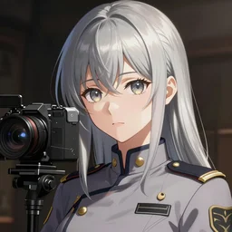 silver hair girl, multicam uniform, portrait ilustration by Takehiko Inoue