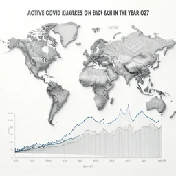 detailed line graph of active covid cases on each continent in the year 2 0 2 7, intricate, detailed, 3 d render