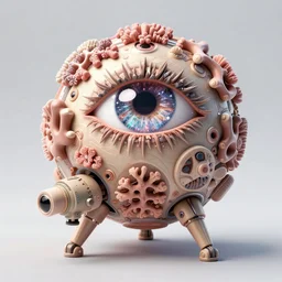 A beautiful hyper realistic detailled matte painting of glitter eye coral cyber arm symbiosis tripod gun made of intricately detailed hand carved 3D mandelbulb, made of translucent glossy colored gradient volumetric smoke and tiny glitter Pulse Coral shrink wrapped in holographic glass sheet rotate 77 degrees, wide angle,good focus,by Beksinski and Mike Winkelmann , trending on artstation, Artstation, Pinterest, Wallpaper 4K,f128,octane render