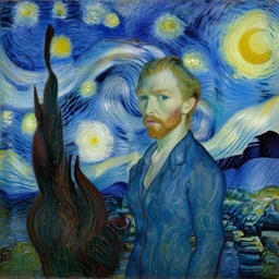 An oil painting of Sarah Michelle Gellar in the style of Starry Night by Vincent van Gogh