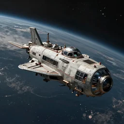 illustration, small industrial design spaceship drifting in space, rugged and used look, immensity, wide angle, cinematic lighting, 4k, widescreen ratio, by beksinski