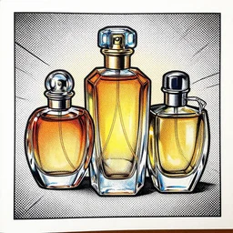 1 8 th century perfume bottles, dot art on paper, ben - day, art du monde, roy lichtenstein, epic, masterpiece, extremely detailed, 8 k