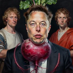 realistic portrait beautiful painting elon musk mutate into a beets mutant. horror, created by thomas kinkade and michaelangelo,.