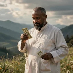 preacher stuffing pockets with one dollar bills