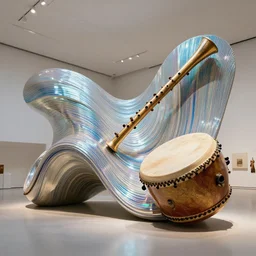! dream! dream an art museum whose architecture is inspired by drum and flute instrument pieces, dichroic stratification, undulating sculpture ar 1 6 : 9