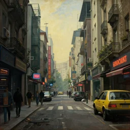 cyberpunk street, 4k, sharp, Renaissance painting style