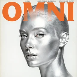 1979 OMNI Magazine Cover of woman with shiny Chrome aluminum skin  face with Pink hair. neo-Tokyo streets behind her. in cyberpunk style by Vincent Di Fate