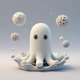 ebay product, cute miniature resine figure, High detail photography, 8K, 3d fractals, pictoplasma, one simple ceramic toy tentacle monster Figure sculpture, surrounded by splashes, 3d primitives, in a Studio hollow, by pixar, by jonathan ive,, simulation