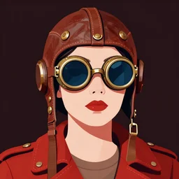 woman wearing old leather aviator helmetfrom ww 1 and steampunk googles, red tones, detailed drawing, modern illustration, trending on instagram, flat colors