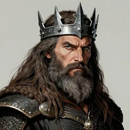 portrait of strong grizzled male god of the hunt, iron crown, claw scarsstrong line, deep color, beautiful! coherent! by boris vallejo, by brian froud