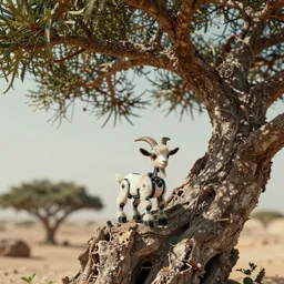 very very small robotic goat, sitting on a gigantic dragon tree in socotra island by ilya kuvshinov, rtx rendering, octane render 1 2 8 k, maya, extreme high intricate details by tom bagshaw, medium shot, close up shot, composition by sana takeda, lighting by greg rutkowski