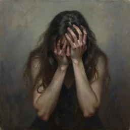 an oil painting of infinite regret, the deepest guilt possible, as illustrated by an oil painting