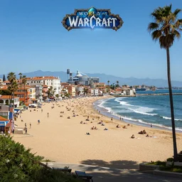 4 k wallpaper, sharp clarity, venice beach from world of warcraft, highly detailed, ultra clear, focus on fidelity, masterpiece, landscape painting, los angeles, accurate depiction of la coast, concept art, wow loading screen art