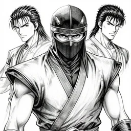portrait of  mortal kombat ninjas, intricate line drawings, by Yoshitaka Amano, Ruan Jia, Kentaro Miura, Artgerm