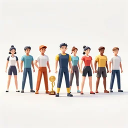 row of diverse athletes on clean white background, low poly art