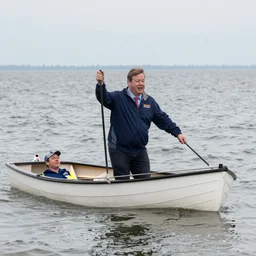 Photograph of Nigel Farage crossing the British Channel in a sinking dingy, drowning, realistic, high quality, photography